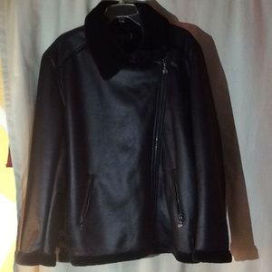 Max Studio faux leather and fur black bomber